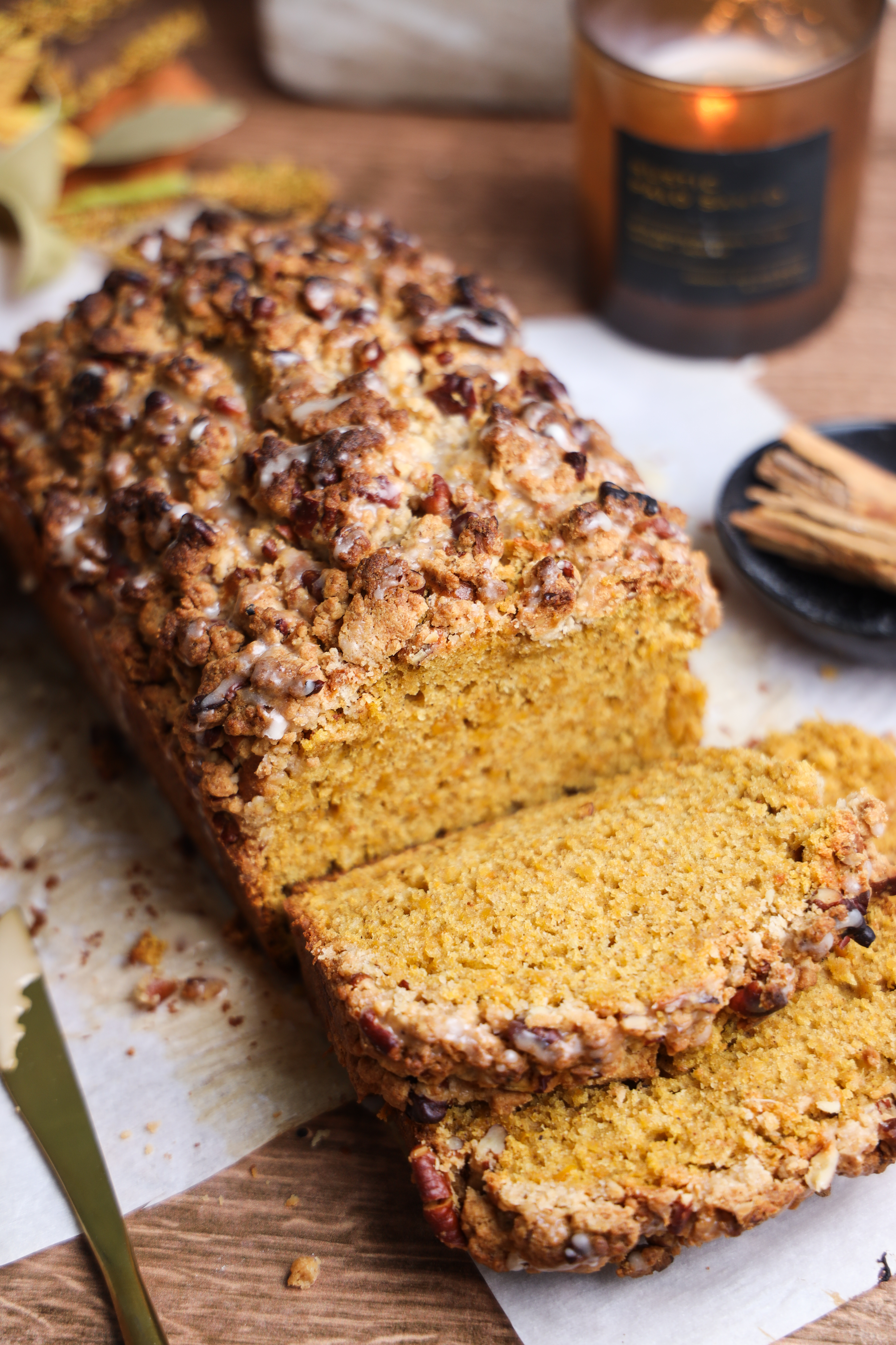 Moist Sweet Potato Bread With Pecan Streusel and Maple Glaze